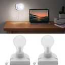 Battery Operated Light Bulb with Pull Chain, 2 Pack Wireless Stick-Up LED Closet Light Bulb, Self Adhesive Wall Mounted Light Fixture for Cabinet Bedroom Living Room Kitchen, Clear Cover