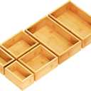 SpaceAid 6 Pcs Bamboo Drawer Organizer Storage Box Set, MultiUse Drawer Organizer Bin for Kitchen, Bathroom, Office Desk and Makeup (6 Boxes)