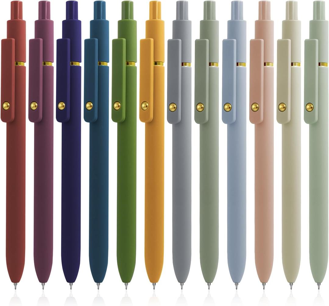 UIXJODO Gel Pens, 12 Pcs Black Ink Pens for Women, 0.5mm Fine Point Smooth Writing Pens, High-End Series Retractable Pens for Journaling Note Taking (12 Pcs Gold Morandi and Vintage)