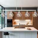 Kitchen Island Linear Pendant Light, 5-Light Modern Chandelier with Clear Glass Globe Shades, Linear Lighting Fixture Over Dining Table, Brushed Nickel