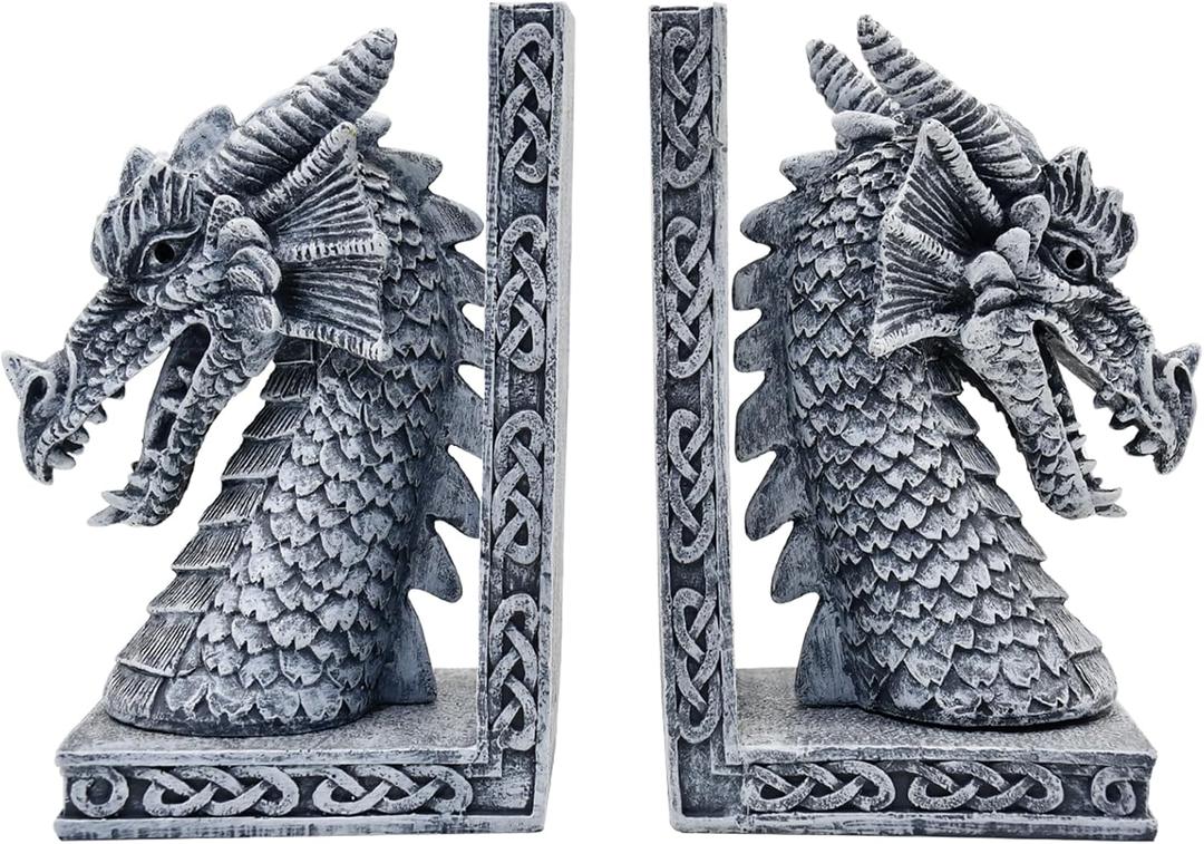 Dragon Bookends Cute Dragon Decor for Shelves Bookshelf Decorative Objects Home Office Desk Bookshelf Decor Dragon Lover Gifts for Women(Gray Dragon)