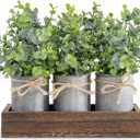 Dahey Centerpiece Table Decorations Coffee Table Decor Wood Tray 3 Galvanized Pots with Artificial Eucalyptus Plants Farmhouse Decor Table Centerpieces for Dinning Living Room Bath Kitchen, Brown