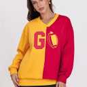 VILOVE Football Sweatshirts Women Game Day Long Sleeve Shirts Football Team Pullover Sunday Funday Casual Tops (Medium, Red and Yellow)