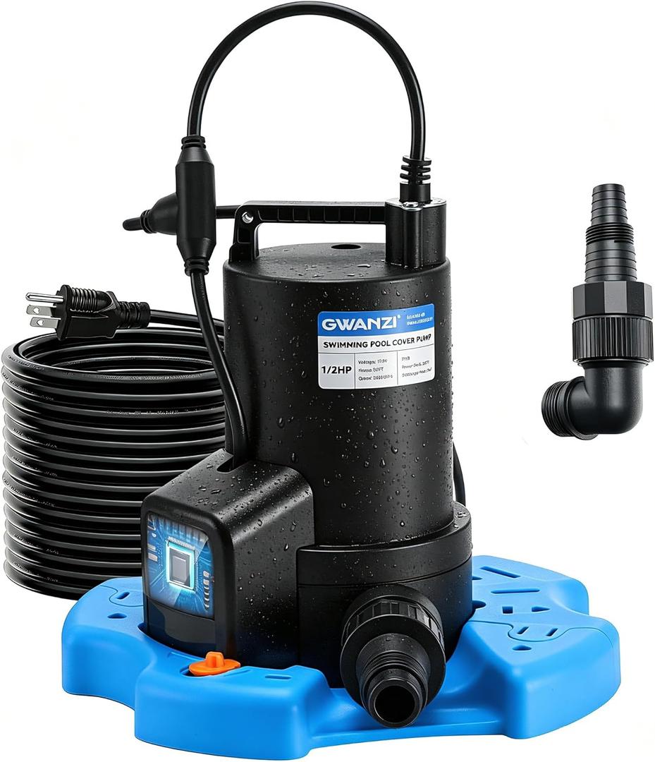 1/2HP Swimming Pool Cover Pump Automatic On/Off 3500GPH Submersible Water Pump with Filter Net 3/4 Check Valve Adapter & 25ft Power Cord 110V Sump Pump for Swimming Pool Hot Tubs Pond Basement