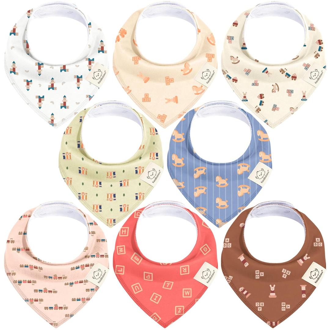 8-Pack Organic Baby Bandana Bibs for Boys, Girls - Super Absorbent Triangle Baby Bibs for Drooling and Teething Infant, 100% Cotton Extra Soft for Newborn, Infant 0-36 Months (Toy Land) (Cotton (Pack of 8))