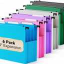 Plastic Extra Capacity Hanging File Folders,6 Pack Heavy Duty 4" Expanding Pocket with Movable Dividers,Large Hanging Folders,Letter Size Filing Cabinet,Adjustable Tabs,for Bulky Files,Colorful (Assorted Color)