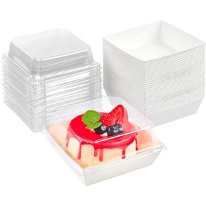 Kucoele 50 Pack Small Charcuterie Boxes with Clear Lids, 4 Inches Paper Bakery Boxes Dessert Boxes Disposable To Go Food Containers for Cookie, Cake Slice, Mini Cake, Chocolate Strawberry (White)