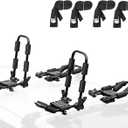Leader Accessories Folding Kayak Rack 4 PCS/Set J Bar Car Roof Rack for Canoe Surf Board SUP On Roof Top Mount on SUV, Car and Truck Crossbar with 4 pcs Tie Down Straps