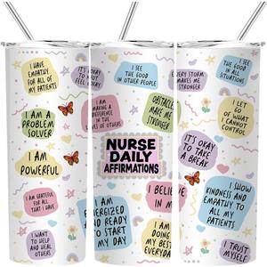 Nurse Daily Affirmations Tumbler Cup - Gifts for Future Nurse, Practitioner, Graduation, Appreciation Day - Stainless Steel Skinny Tumbler With Lid and Straw 20oz