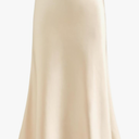Womens Satin Elegant Skirts Mid Waist Midi Date Night Party Skirt Size S Beige