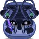Wireless Earbuds Bluetooth 5.4 Headphones Sport, 50H Stereo Ear Buds Dual LED Display, 2025 Bluetooth Earbuds with 4 ENC Noise Canceling Mic, IP7 Waterproof Earphones with Earhooks for Running, Navy