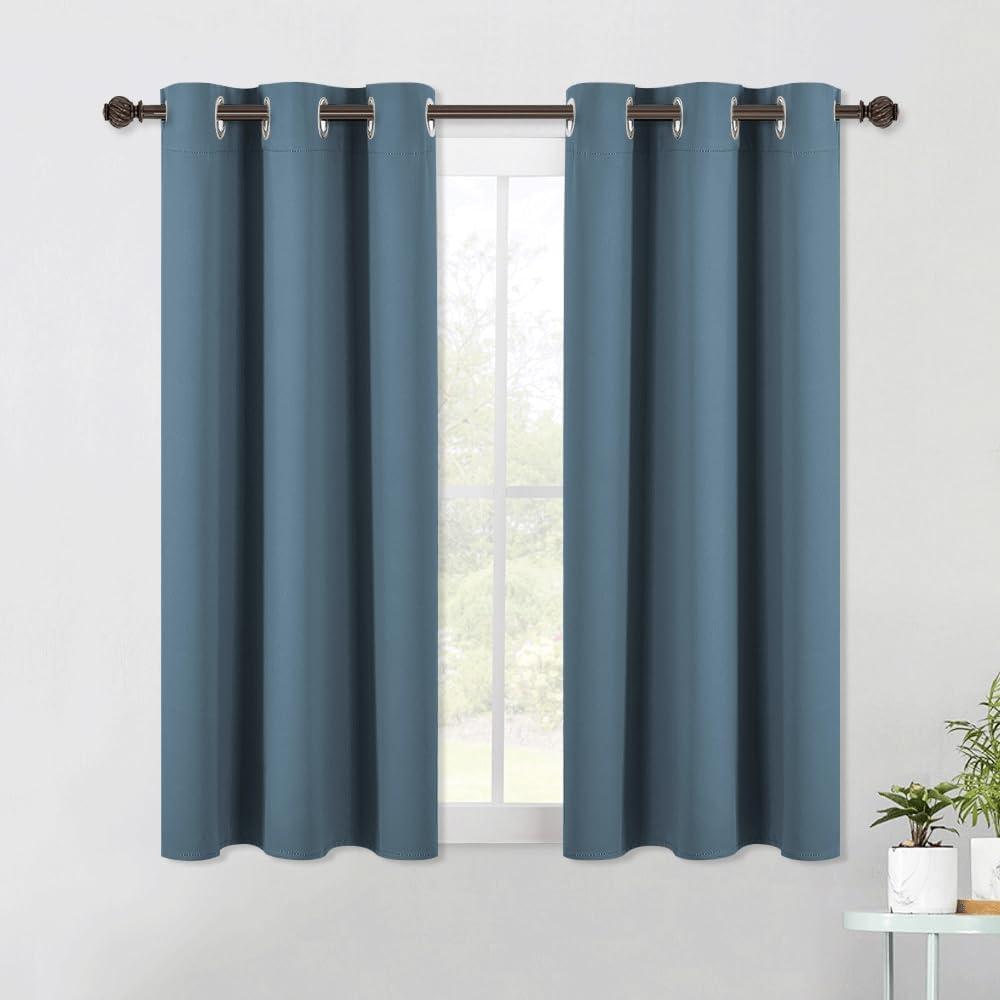 NICETOWN Modern Blackout Curtains Noise Reducing, Smoky Blue, 2 Panels, W42 x L54, Thermal Insulated and Privacy Room Darkening Drape Panels for Boy's Guest Room Door Small Short Window