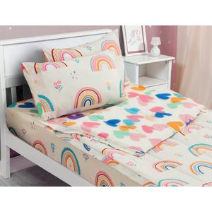 Meeting Story 3-Piece Kids Comforter Set - Twin Zipper Bedding for Girls, Rainbow Comforter with Flower Pattern (Beige)