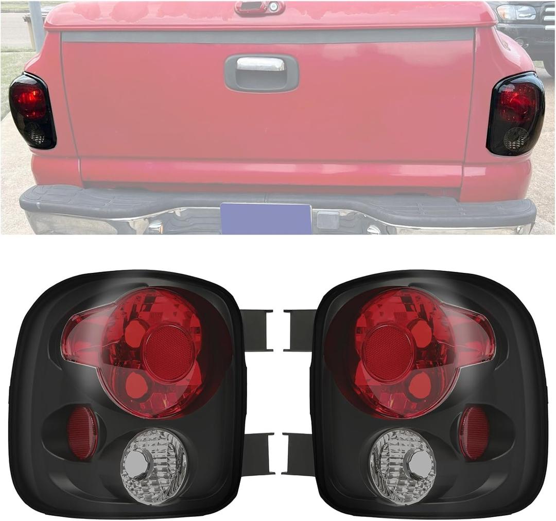 HECASA Tail Light Pair Compatible with 1999-2004 Chevy Silverado GMC Sierra Stepside Brake Lamps Black Housing Smoke Lens (w/o Bulbs)