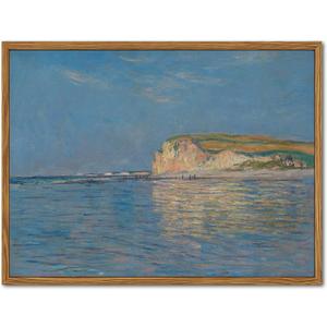 Framed Monet Coastal Wall Art Decor  Impressionist Beach Oil Painting Canvas Prints  Vintage Beachy Landscape Classic Aesthetic Wall Decor for Living Room Bedroom Bathroom  10"x8" (Low Tide)
