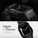 Nereides Compatible With Apple Watch Band 45mm 44mm, for Apple Watch Series series 9/8/7/6/5/4/SE/SE2, Sports Strap with TPU Band,Shockproof PC Frame Bumper, Rugged Heavy Duty Band Men (Original Black)
