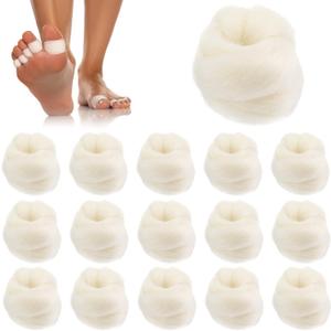 Minatee 16 Pcs Lambs Wool for Toes Soft Feet Cushion Toe Separator Lambs Wool Corn Cushion Pads Blister Prevention Bunions Callus Remover Cushions Hammer for Shoes or Feet, 3/8 oz