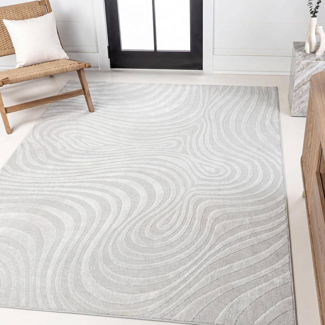 JONATHAN Y Maribo High-Low Abstract Striped Indoor/Outdoor Area Rug 4x6, Cream/Ivory, Contemporary, Modern, Vintage, Bohemian for Bedroom,Kitchen,Living Room,Non Shedding,Easy-Washing (SCN103A-4)