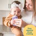 The First Years Squeeze & Sip Toddler Straw Cups - Squeezable Transition Sippy Cup with Silicone Straw - Toddler Feeding Supplies - Pink/Purple/Blue - 7 Oz - 3 Count - Ages 6 Months and Up