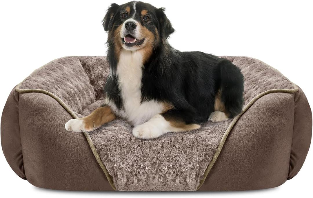 INVENHO X-Large Dog Bed Rectangle Washable Orthopedic Soft Calming Sleeping Durable Pet Cuddler with Anti-Slip Bottom (XL(35"x 25"x 9"), Dark Brown)