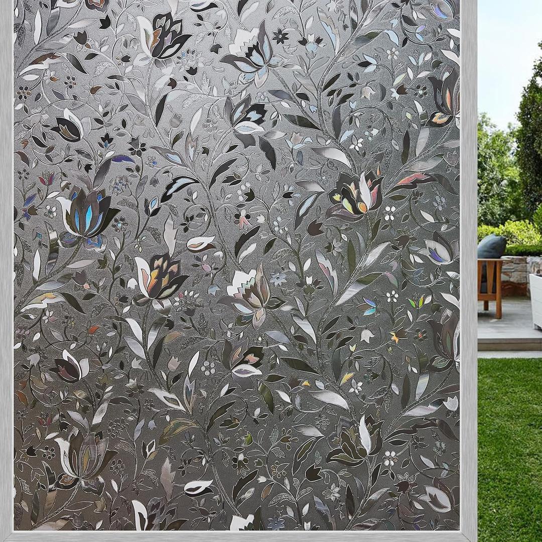 LEMON CLOUD Window Film, Decorative Window Privacy Film, Window Film Privacy Static Cling Frosted, Anti-UV Sun Blocker Heat Control for Home(Grayish Black, 23.6 x 78.7 inches)