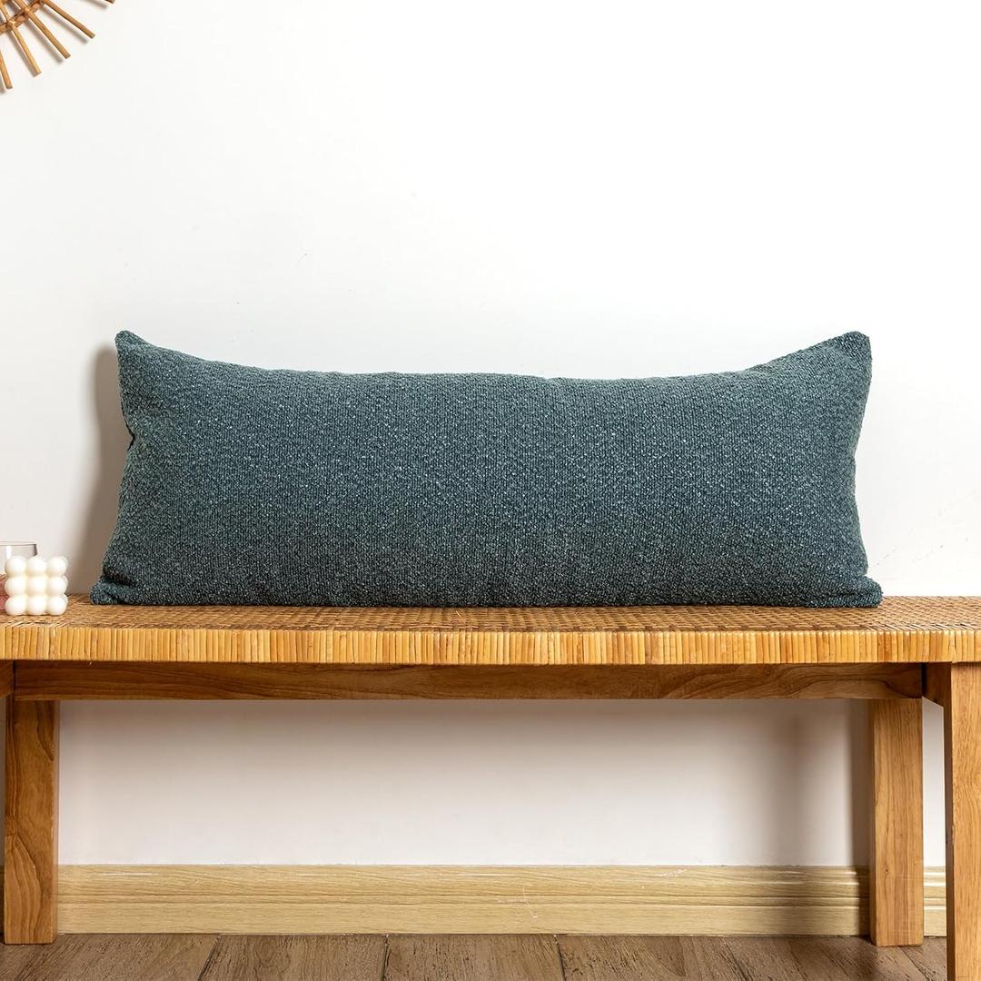 14x36 Boucle Lumbar Pillow Cover, Dusty Blue Woven Texture Neutral Long Pillow Cover Breathable Cushion Case for Couch Sofa Bed Living Room Home Decor (Cover Only)