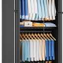 ULIFHOME P8C Heavy Duty Clothes Rack（With Extended Width Design） Rolling Clothing Racks for Hanging Clothes with Lockable Wheels，31.5" W x 15.8" D x 80.5" H，Max Load 600LBS，Black Rack with Black Cover