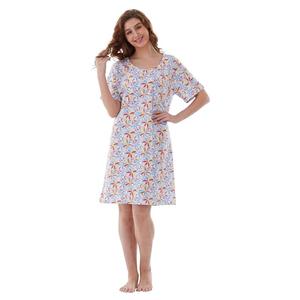 Keytime Nightgowns for Women, Women's Sleepwear Lightweight Cotton Nightdress, Crew Neck Sleepshirt Short Sleeve Loose Fit Blue and Orange S