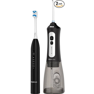 H2ofloss Sonic Electric Toothbrush and Water Flosser Combo, Rechargeable 2000mAh Toothbrush and 2500mAh Oral Irrigator with 300ml Tank, 2 in 1 for Home and Travel (Black)