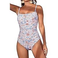 Eomenie Women's One Piece Swimsuits Tummy Control Ruched Bathing Suit 1 Piece Swimwear L