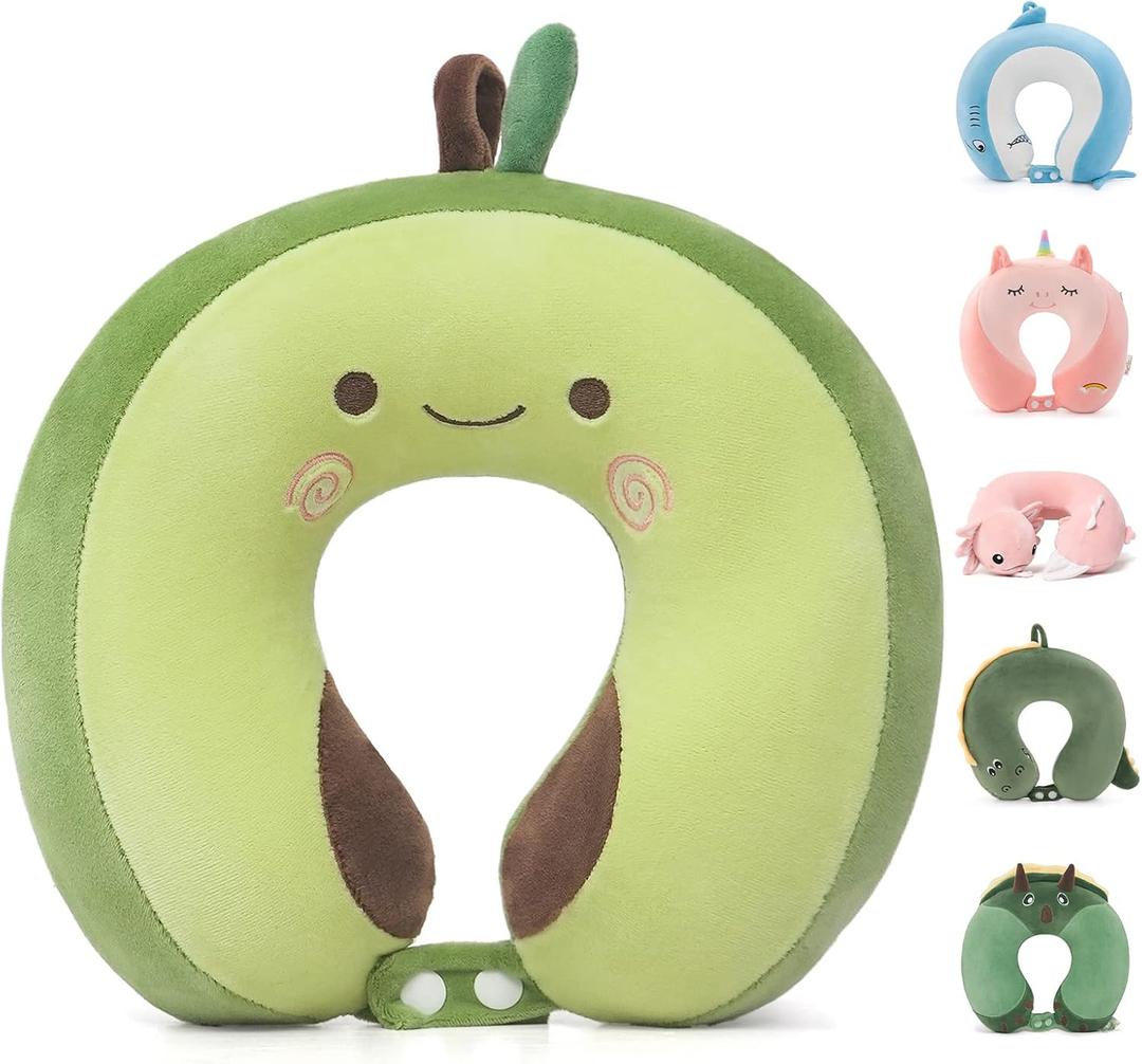 Niuniu Daddy Avocado Kids Travel Neck Pillow for 3-8 Years Old, Soft Memory Foam Cervical Neck Support Pillow for Sleeping Airplane Road Car Essentials for Long Trip Travel Toddlers Boys Girls