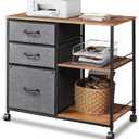 DEVAISE 3 Drawer Mobile File Cabinet, Rolling Printer Stand with Open Storage Shelf, Fabric Lateral Filing Cabinet fits A4 or Letter Size for Home Office, Rustic Brown
