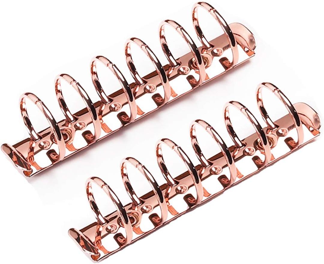 Moterm 2 Pieces 6-Hole Ring Binder Mechanisms Replacement Kit for Binder Planners (A7 Size, Rose Gold Color, 30mm)