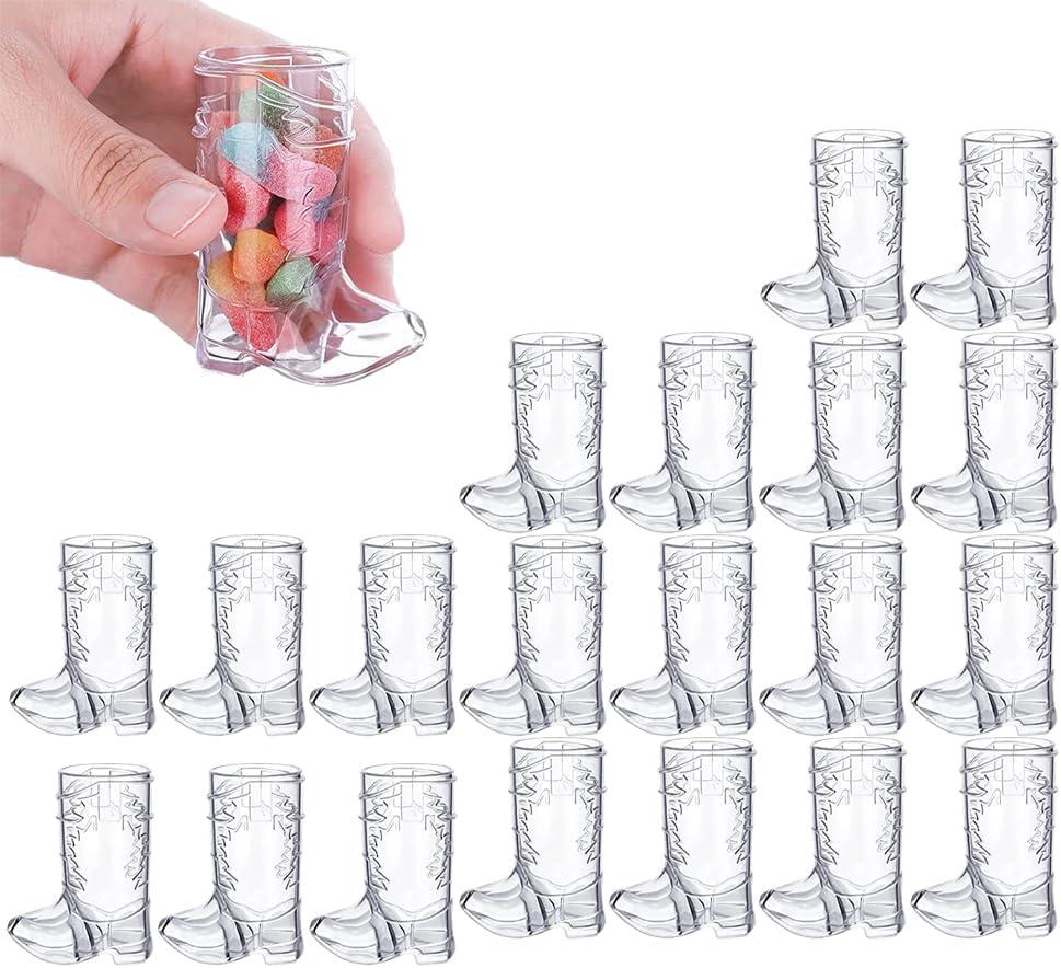 Mini Cowboy Boot Shot Cups, Plastic Western Cowboy Boot Cups Reusable for Cowboy Cowgirl Party, Bachelorette Party, Wedding Decor Supplies (20, Clear)