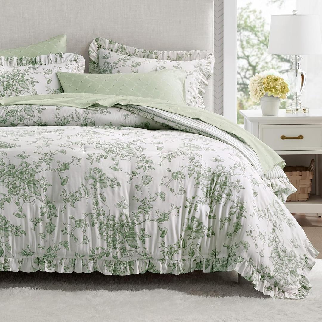 Madison Park Essentials Green Floral Comforter Set with Sheets Queen,7pc