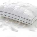 Premium Hybrid Goose Feather Down Pillows Queen Size with 100% Organic Cotton Cover, Hotel Collection Bed Pillows for Sleeping, White Fluffy Soft Gusseted Pillows (18"x28"+2"Gusset, Pack of 1)