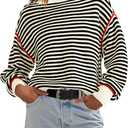 Panadila Womens Striped Oversized Sweater Fall Chunky Long Sleeve Pullover Sweaters Cable Knit Color Block Sweater Tops (Small, Black White Combo)