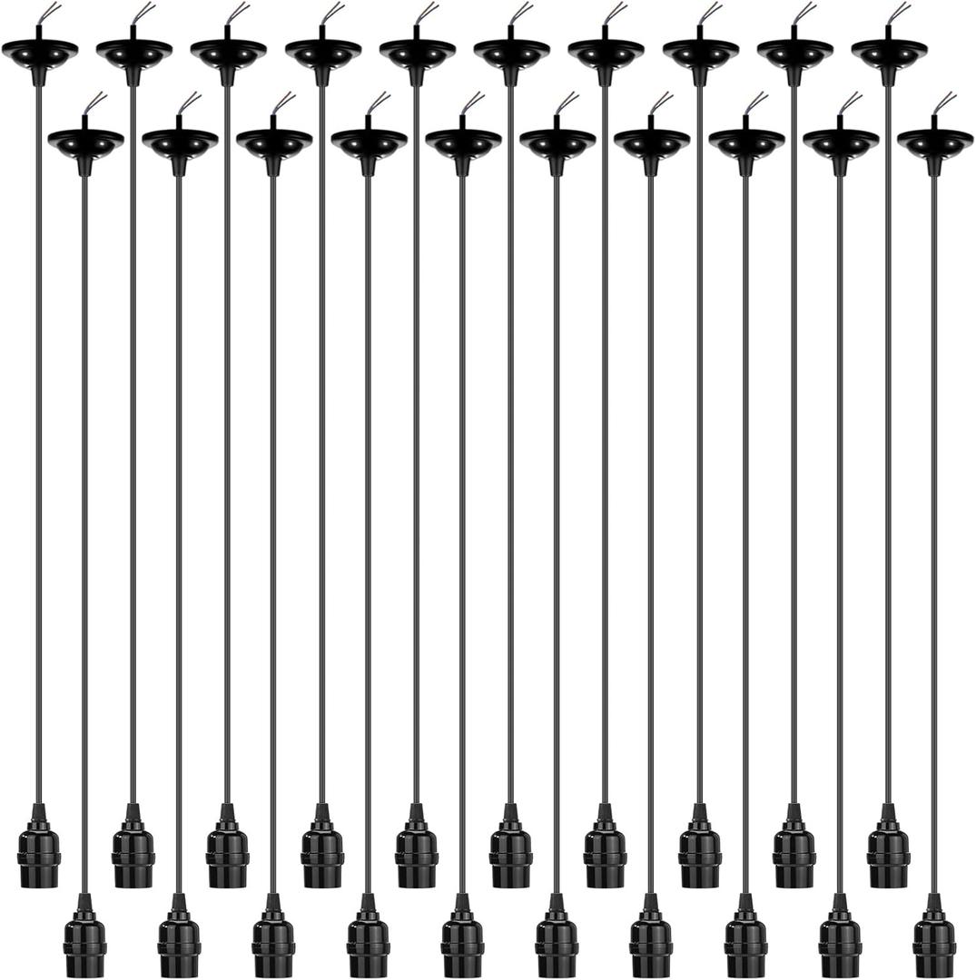 Retisee 20 Pack Hanging Pendant Light Cord Kit Bulk Set E27 Base 4ft Adjustable Hanging Heavy Duty Industrial Edison Bulb Lamp Swag Light Kit for Kitchen Dining Room Terraces, Restaurants, Cafes, Bars