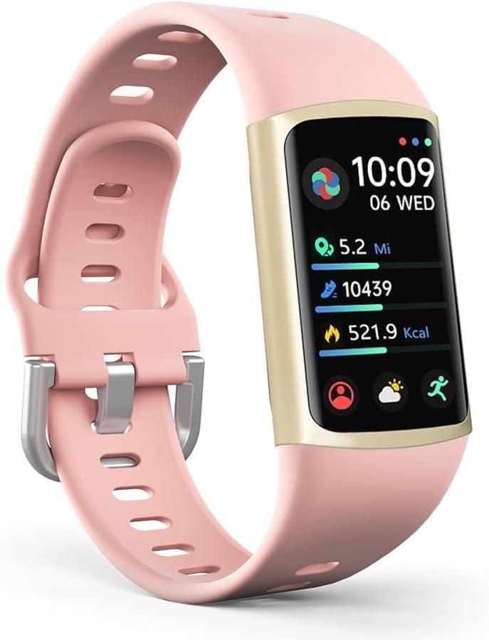 FITVII FINO 2 Slim Fitness Tracker, Smart Watch with Blood Oxygen, Sleep Monitor, 24/7 Heart Rate & Blood Pressure, IP68 Waterproof Health Activity Trackers with Calories Step Counter for Women Men, Pink