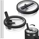 Stanley Cup Flip Straw Lid Replacement - 2Pcs 40oz Reusable Tumbler Cover, Spill Proof Splash Resistant, Flip Spill Stopper Lids (Black)