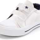 K KomForme Toddler Boys & Girls Shoes Kids Canvas Sneakers with Cartoon Dual Hook and Loops 11, White 