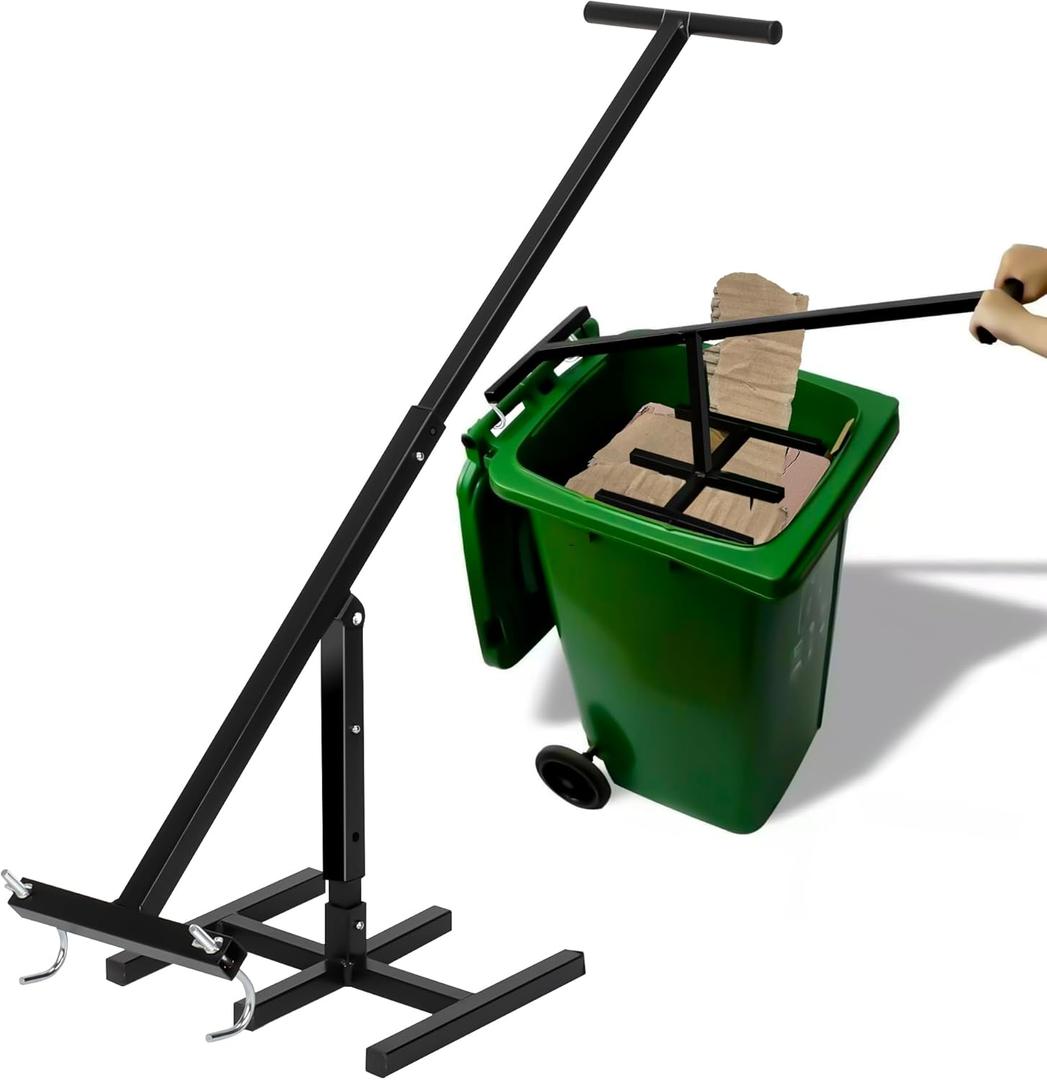 Manual Trash Compactor, Roadside Trash Can Compactor with Adjustable Handle, Trash Compactor for 25-145 Gallon Trash Can with Wheels, Fit Use of Garden, Restaurant and Office (Black)