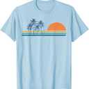 Retro 70s Sunset Palm Trees Vintage Tropical Beach Graphic T-Shirt, Medium