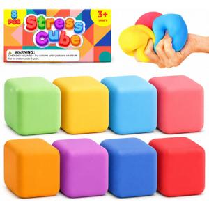Squishy Fidget Toys for Kids, 8Pcs Dough Stress Cube for Stress Relief, Pull Stretch Sensory Squeeze Toys, Classroom Prize Box Toys,Slow Rising Stress Balls, Party Favors for Kids Adults