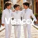 Visaccy Boys Formal Suit Slim Fit Dress Clothes Ring Bearer Outfit Tuxedo Suits,Adjustable Waist (White) 14Y