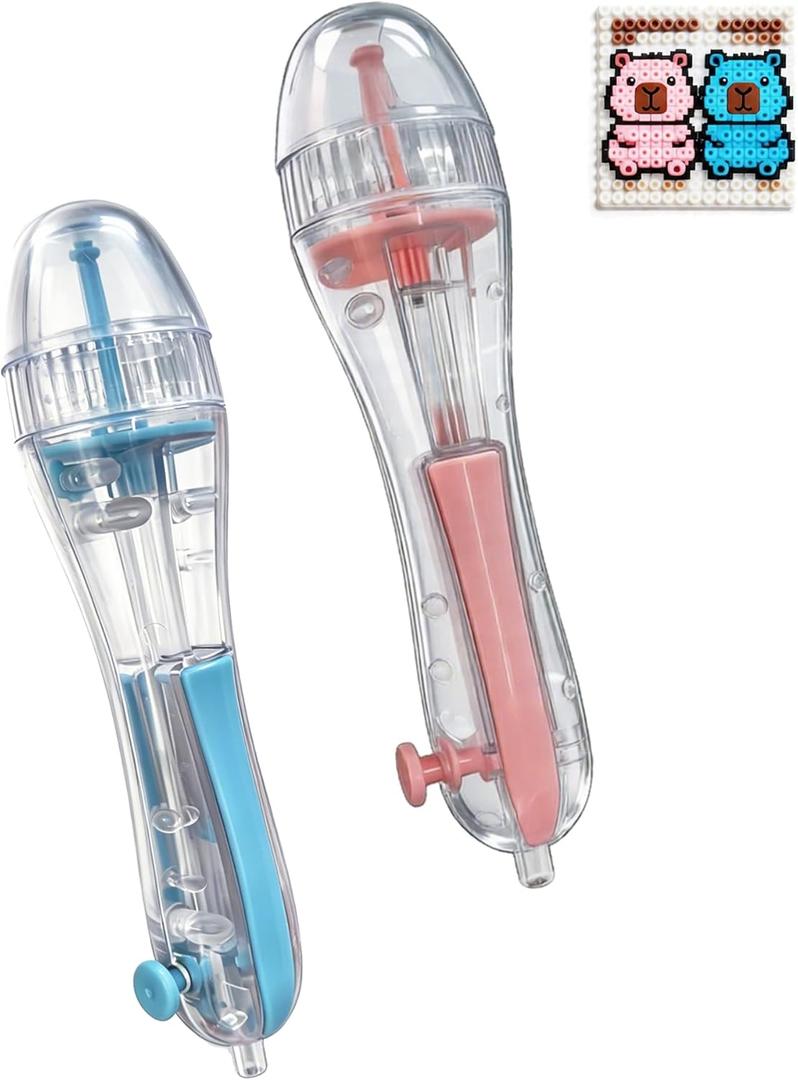 2-Pack Fuse Bead Pens for 2.6mm Beads, Precision Placement with Transparent Pen Body, Bead Dispenser for DIY Decor and Beginners (Blue + Pink)