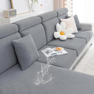 Smiry Waterproof Couch Cushion Covers, Stretch Jacquard Thick Sofa Cushion Covers, Washable Seat Slipcover Elastic Furniture Protector for Pets, Kid (Back Cover L, Light Grey)