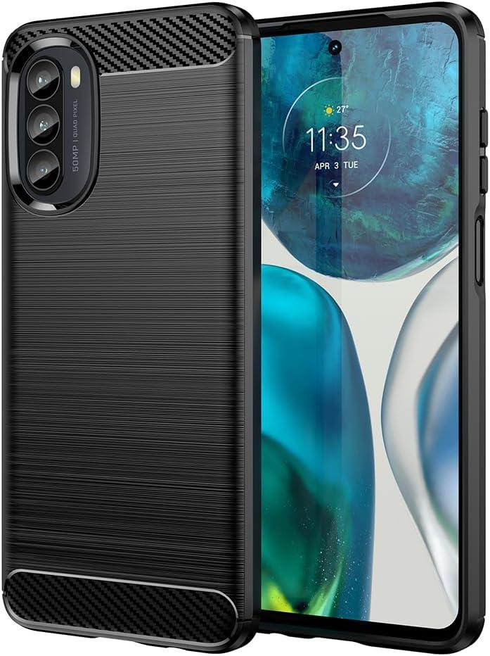 Case for Moto G52 Case, Motorola G82 Case XT2221 XT2225 Case, Slim Thin Carbon Fiber TPU Rubber Protective Cases Anti-Scratch Shockproof Cover for Motorola Moto G52 Black