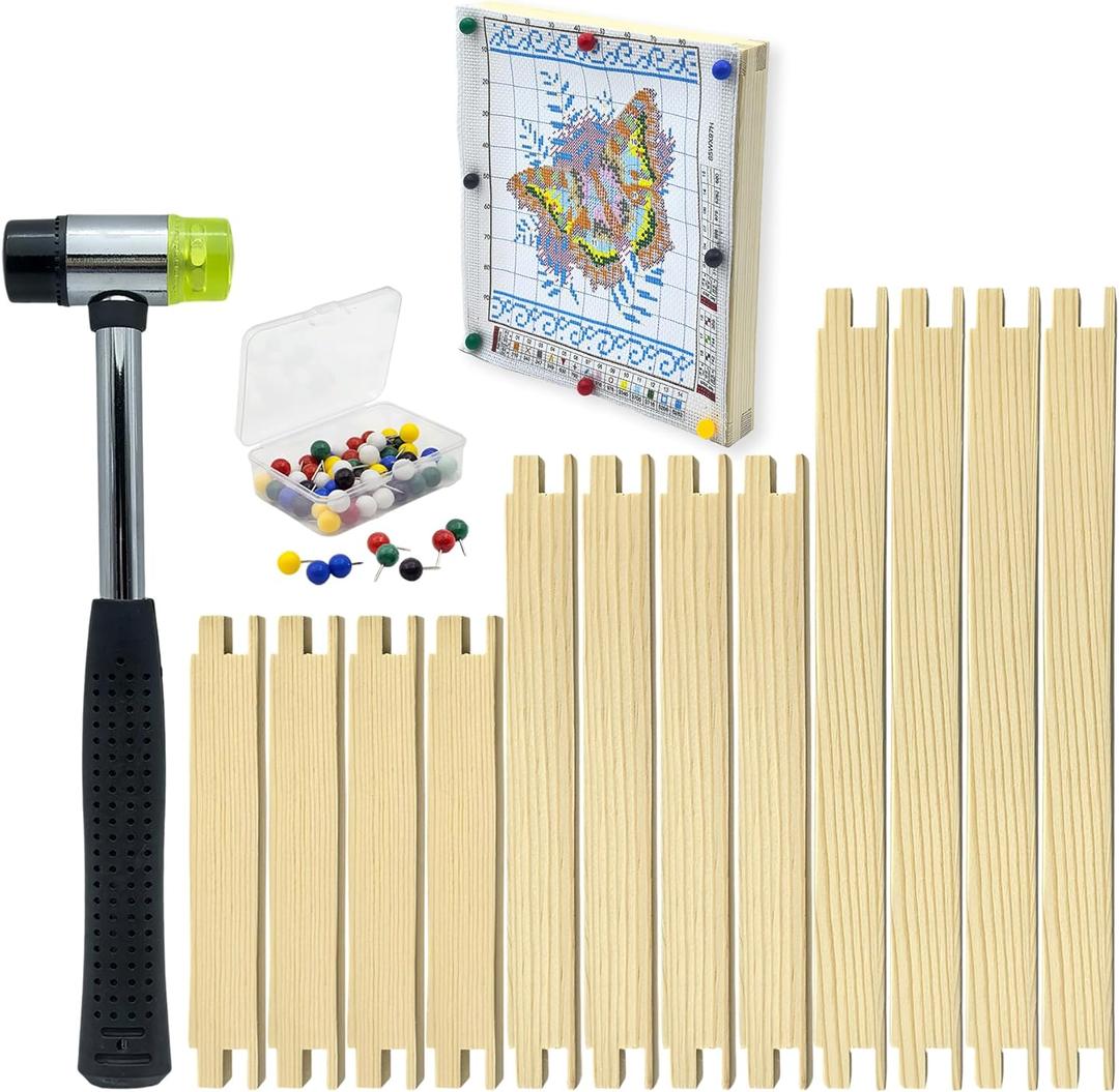 12 PCS Needlepoint Stretcher Bars, 3 Sizes Canvas Stretcher Bars for Needlepoint, Embroidery Stitch Frame Kit with Rubber Mallet (6" 8" 10)