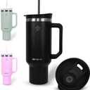 Sipraw Tumbler with Handle, Insulated Tumbler with Lid and Straw, Stainless Steel Travel Coffee Mug, Hot and Cold Tumbler, Perfect for Camping, Travelling & Gifting, 40oz, Black